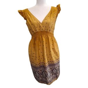 Simran Mustard Yellow  Dress Flutter Sleeves Size Large